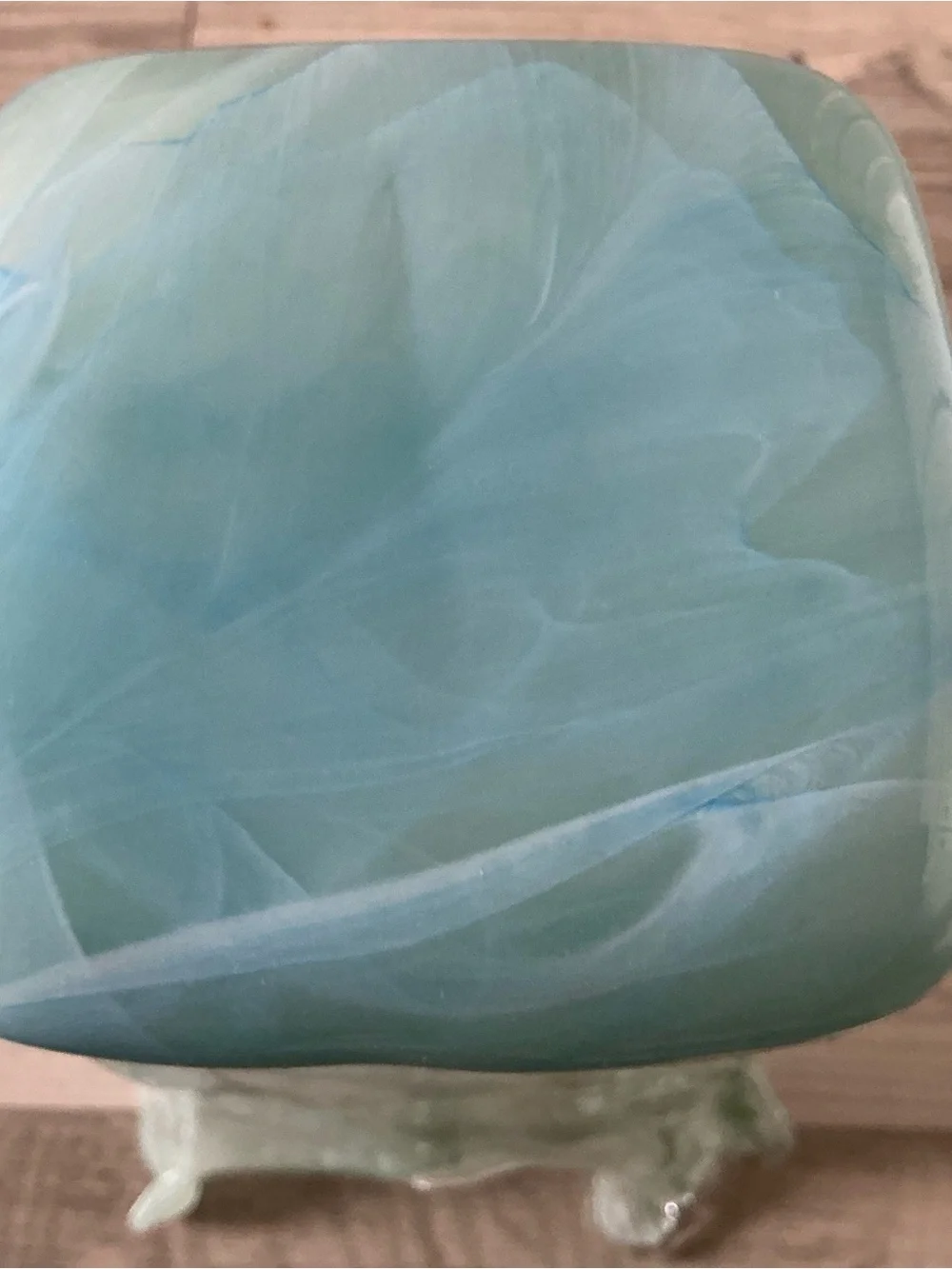 Vtg Lovarazione Art Murano glass aqua blue & green swirl ruffled vase Italy